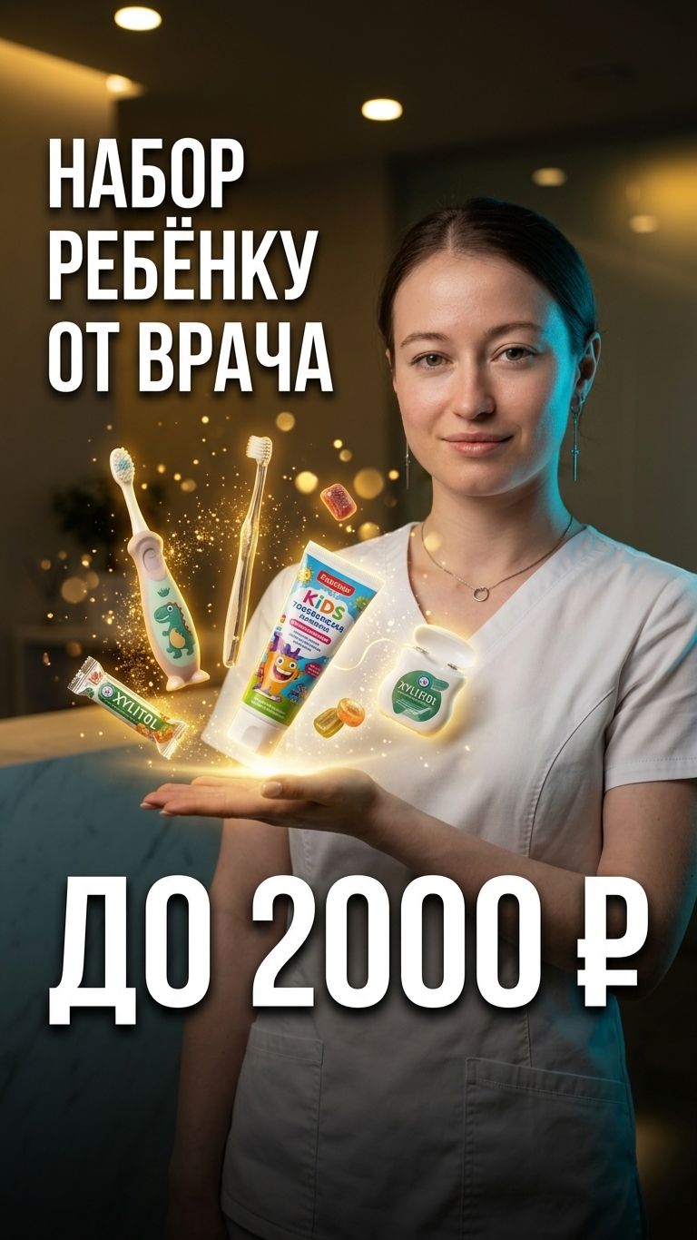 Набор детской гигиены после первого приёма к стоматологу. 6 предметов до 2000₽.