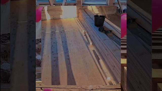 1000060968.mp4 (Собака наблюдает за укладкой пола из фанеры на 2-ом этаже в доме А-фрейм)