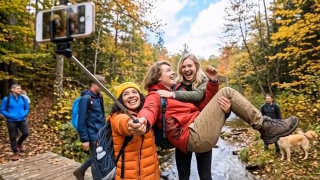 Прикол! Люди в лесу делают селфи