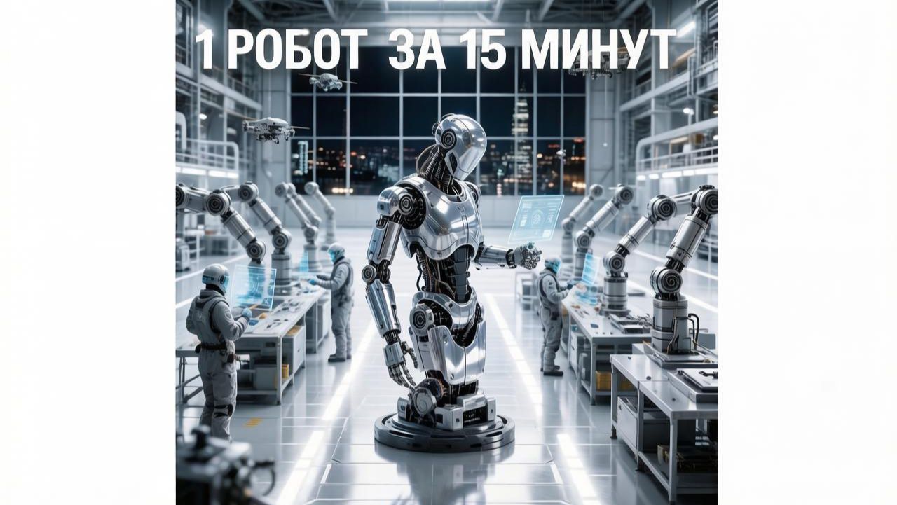 1 робот создаётся за 15 минут, на китайской фабрике