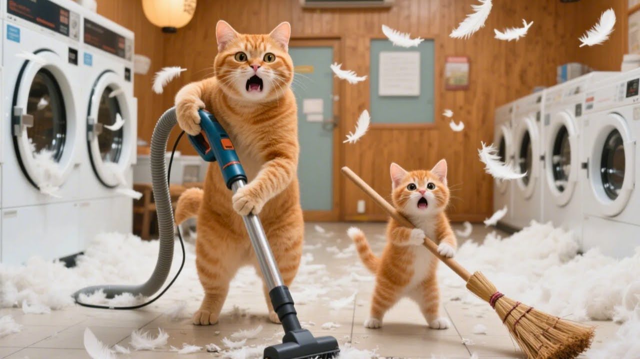 Имбирь помогает маме стирать 😱, что сделает мама-кошка#😿