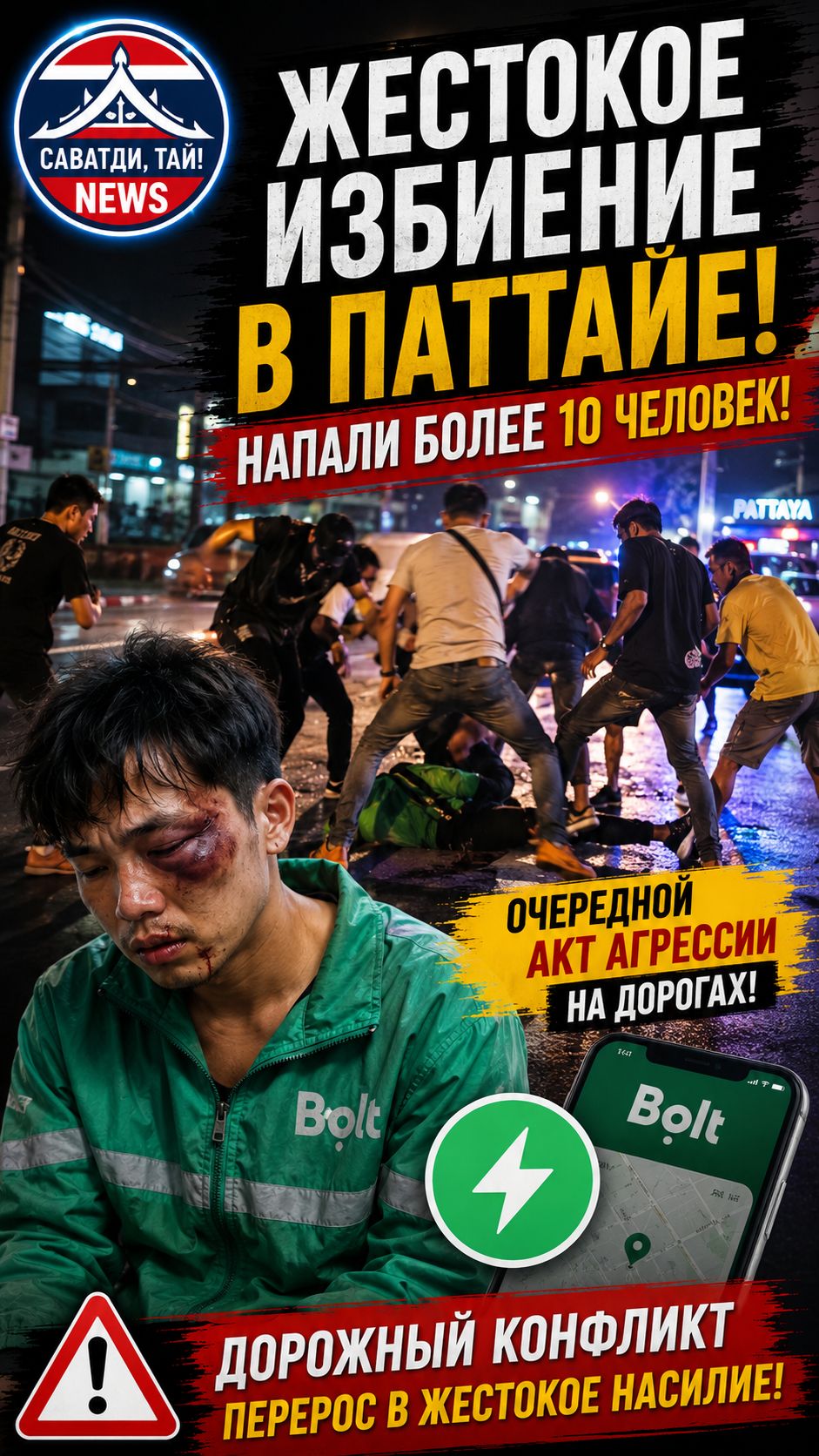 В ПАТТАЙЕ ТОЛПА ИЗБИЛА МОЛОДОГО ВОДИТЕЛЯ BOLT #новости #новостисегодня #тайланд