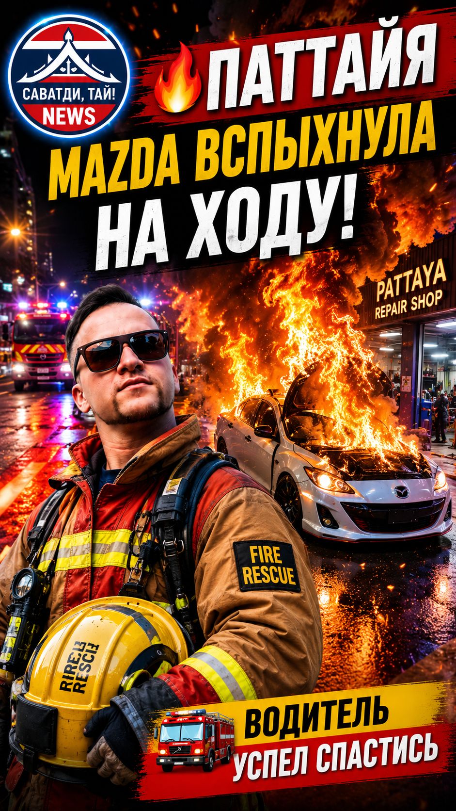 В ПАТТАЙЕ MAZDA РОССИЯНИНА ВСПЫХНУЛА ПРЯМО ПО ДОРОГЕ В СЕРВИС #новости #новостисегодня #тайланд
