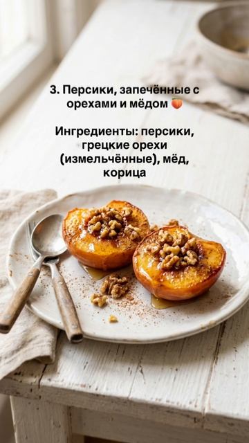 5 фруктовых десертов: яблоки с корицей, клубника с кокосовым кремом, персики с орехами, бананы с пас