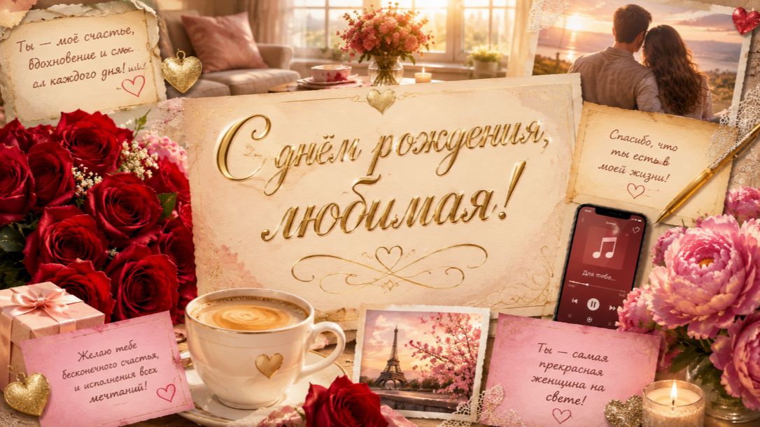 Скачать поздравление с днем рождения любимой – короткая музыкальная открытка