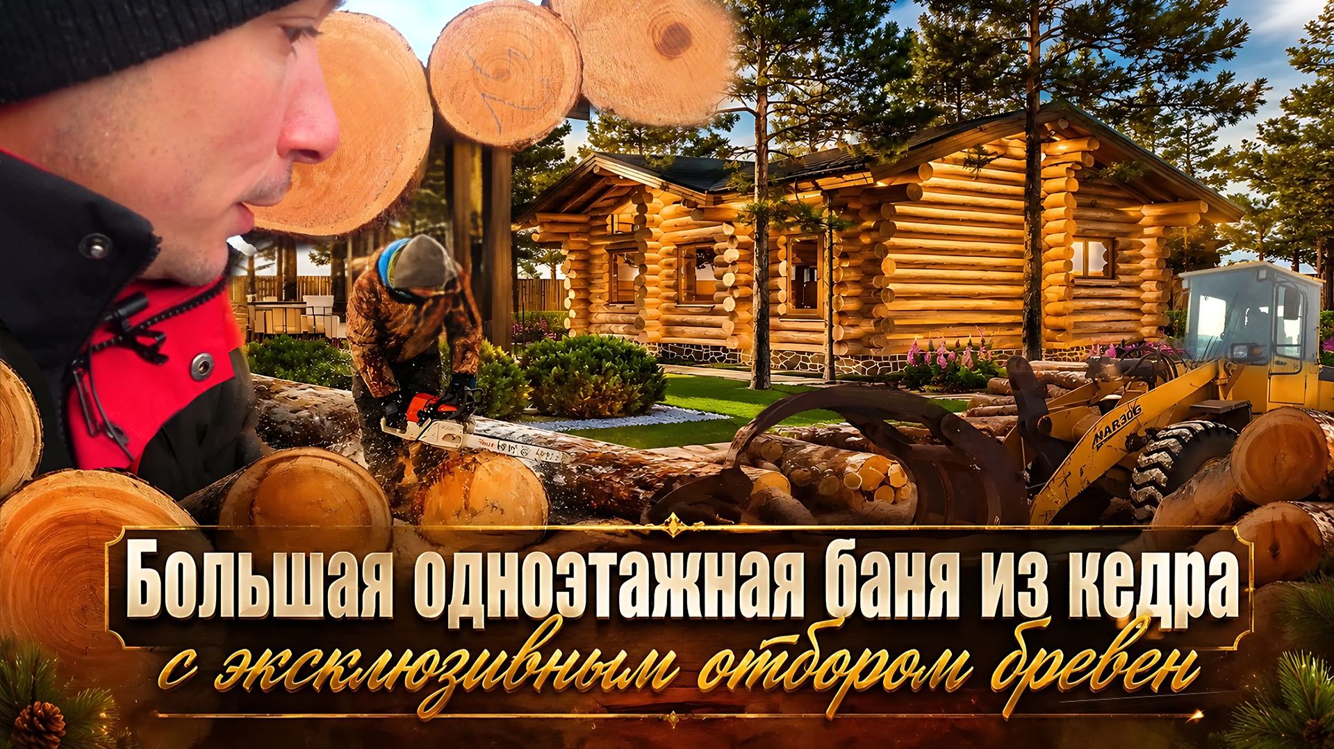 Большая одноэтажная баня из кедра с эксклюзивным отбором бревен / СтройПроектБани
