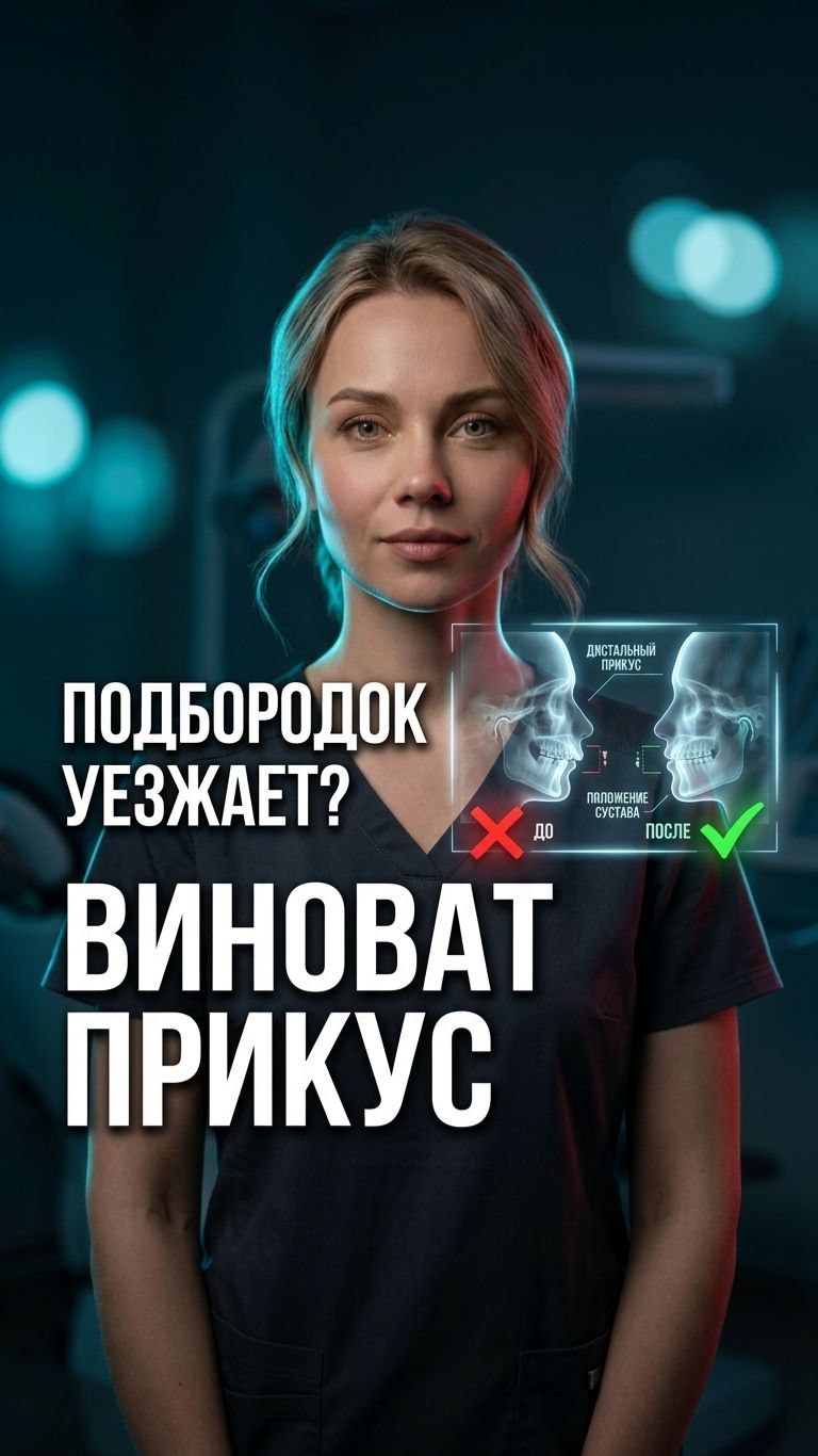 🦷 Дистальный прикус: почему подбородок «уезжает» на фото и как это исправить