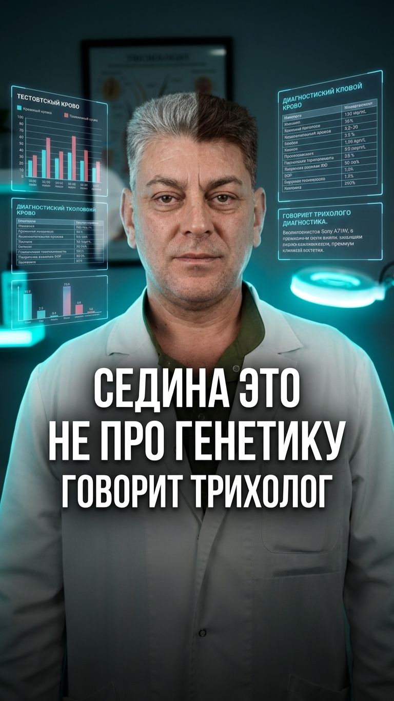 Седина не генетика. Что проверить: медь, цинк, ТТГ, B12, белок. Трихолог Доктор Волос.