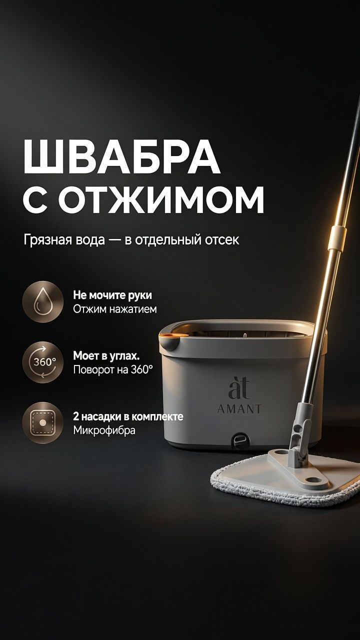 Умная швабра с отжимом, которая ЧИСТИТ ТРЯПКУ САМА! 🔥 Щётки + вращение + вода | Демонстрация