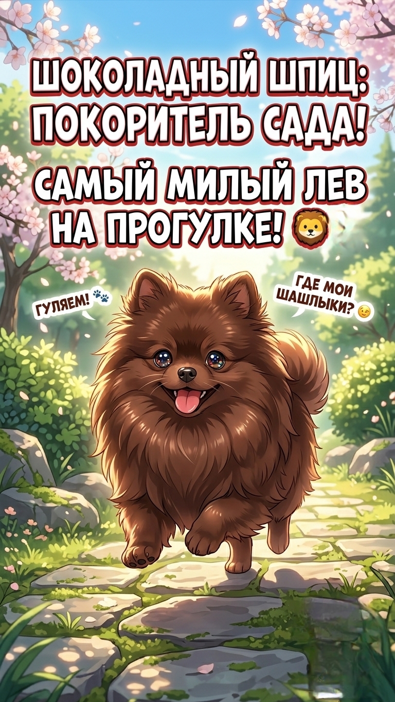 Маленький лев на прогулке: Коричневый шпиц покоряет мир! 🦁🐾
