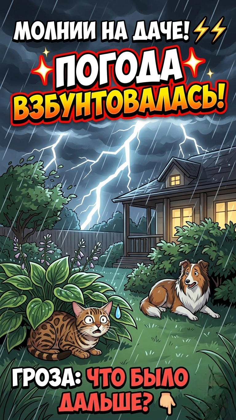 Природа взбунтовалась! Гроза, молнии и мощный ливень в саду. 🌧️⚡