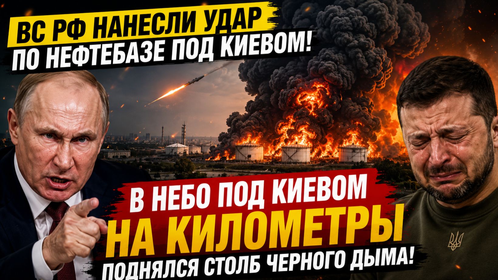 ВС РФ нанесли удар по нефтебазе под Киевом! В небо под Киевом на  поднялся столб черного дыма