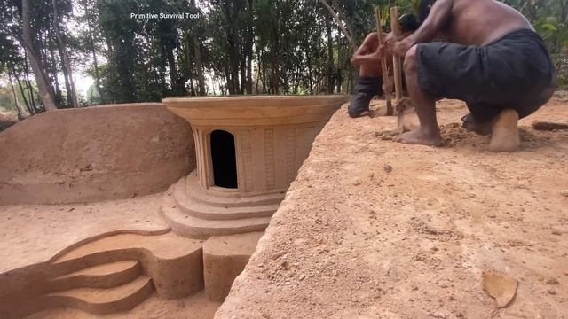 [Полное видео] 30 дней строительства современной подземной хижины с травяной крышей и бассейном