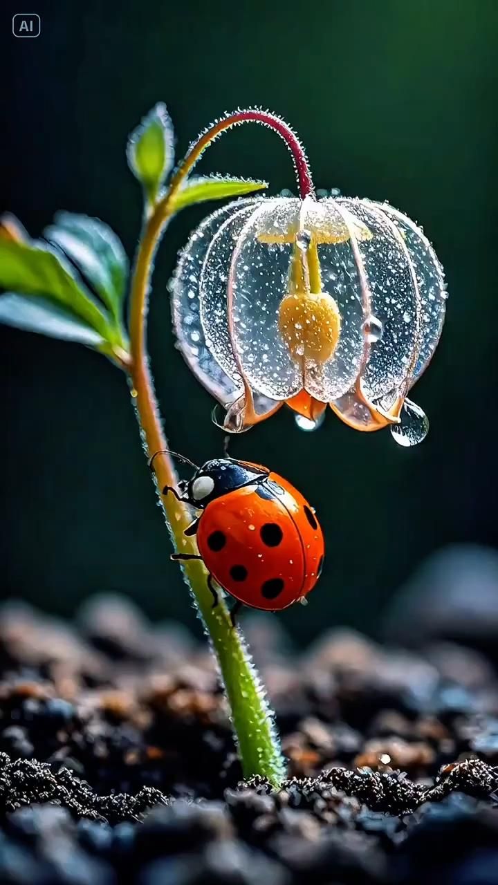 🐞 Макросъёмка - Божья коровка_на побеге физалиса 🐞