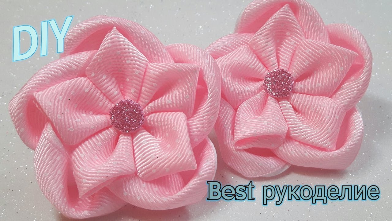 Цветок канзаши на резиночке  DIY RIBBON FLOWERS