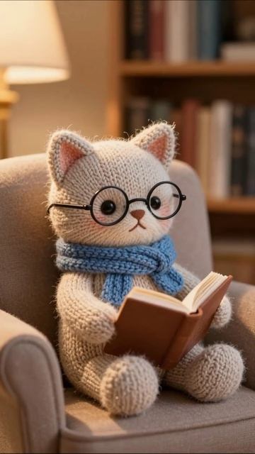 Интеллектуал в вязаном обличье: этот котик знает всё! 🐈📚 #уют