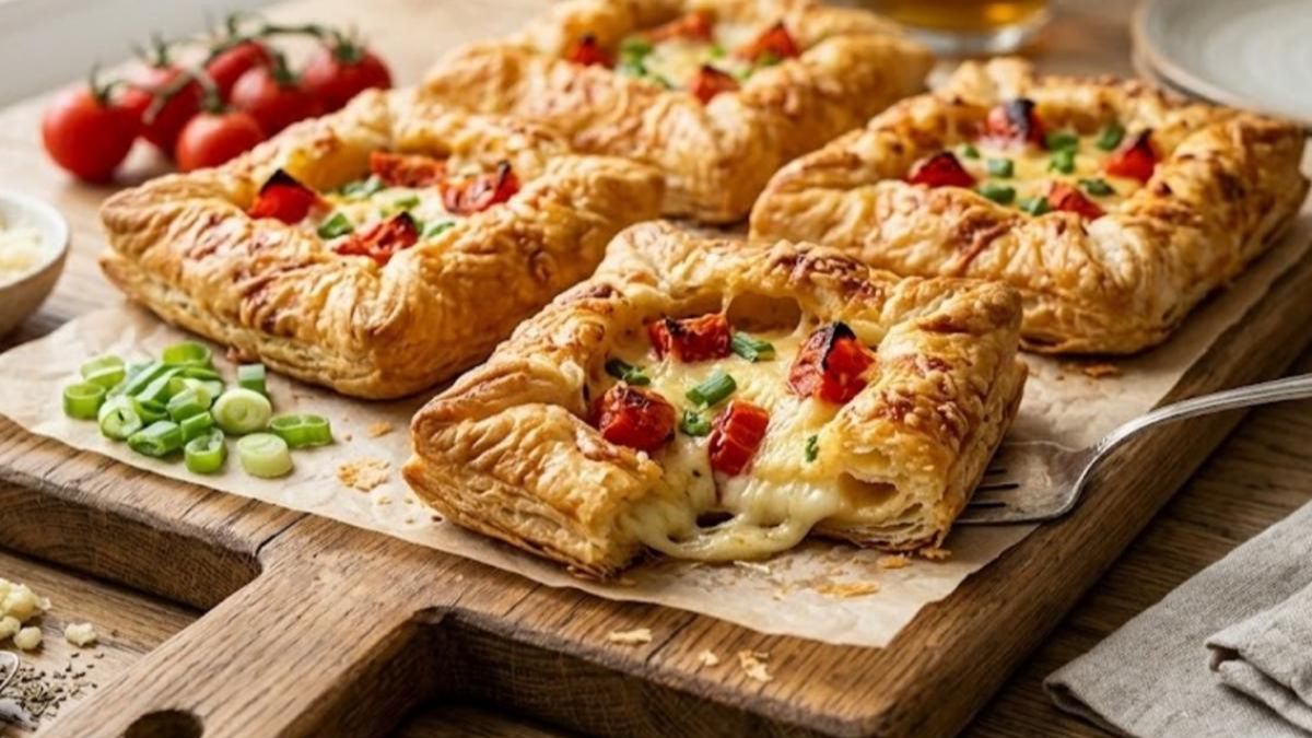 Пицца на слоёном тесте с пышными краями