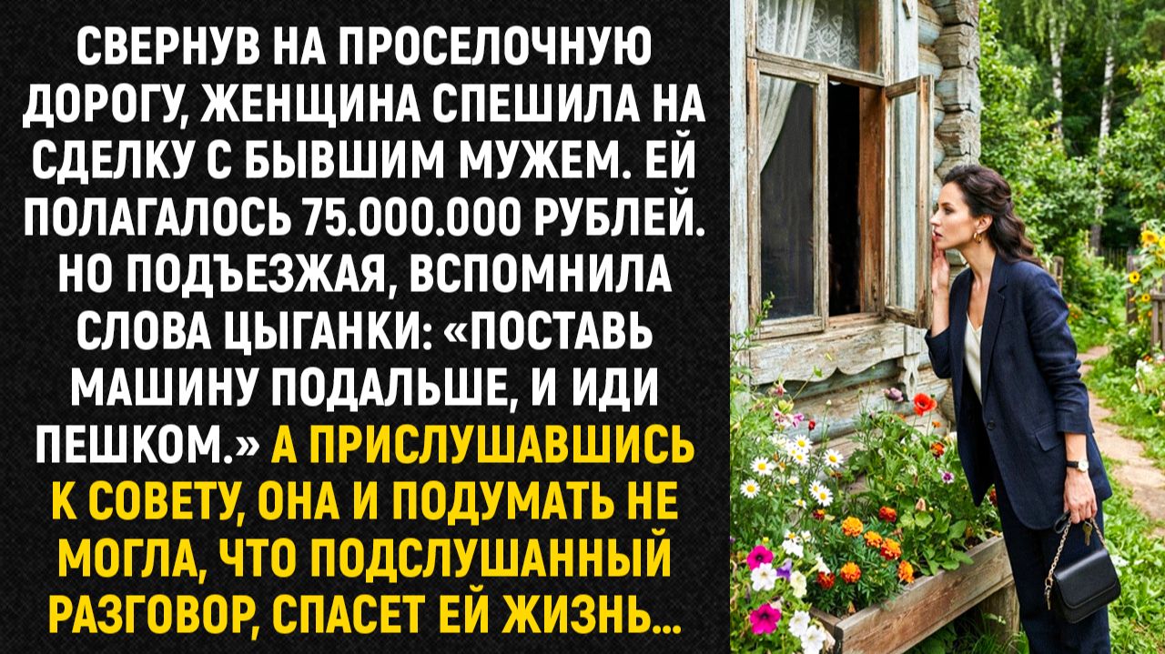 Свернув на проселочную дорогу, женщина спешила на сделку с бывшим мужем. Ей полагалось 75.00000