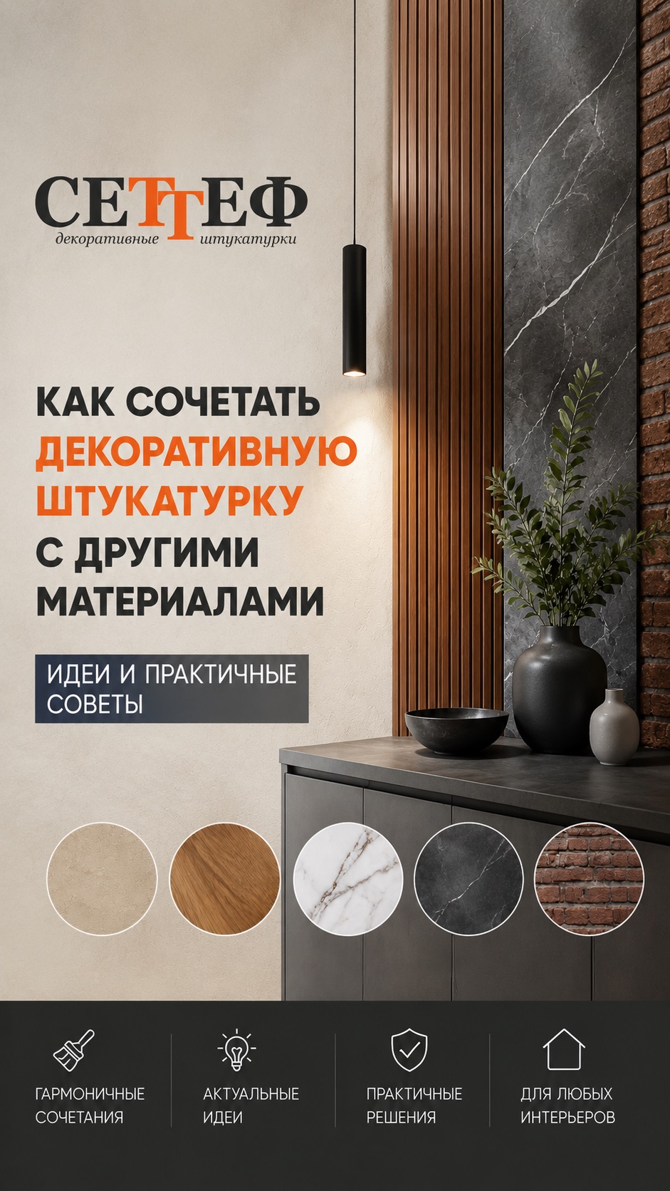 Как сочетать декоративную штукатурку с другими материалами #декоративнаяштукатурка #СЕТтЕФ #декор