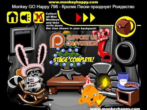 Прохождение Игры. Обезьянка Идёт К Счастью. Этап 798. Кролик Надоедливый Празднует Рождество.