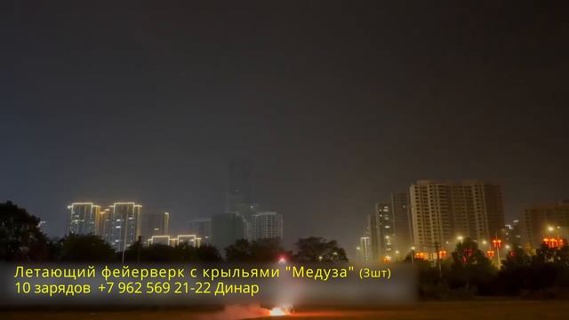 Красный летающий фейерверк с крыльями 10 зарядов