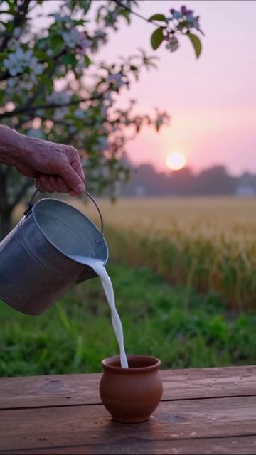 Утро начинается не с кофе, а с этого вайба ✨🥛 #эстетика #деревня