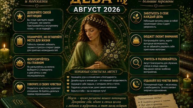 Дева на август 2026 — Бережные советы и подсказки