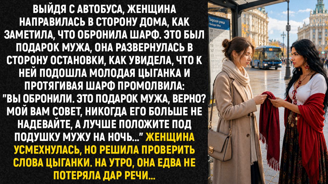 ыйдя с автобуса, женщина направилась в сторону дома, как заметила, что обронила шарф...