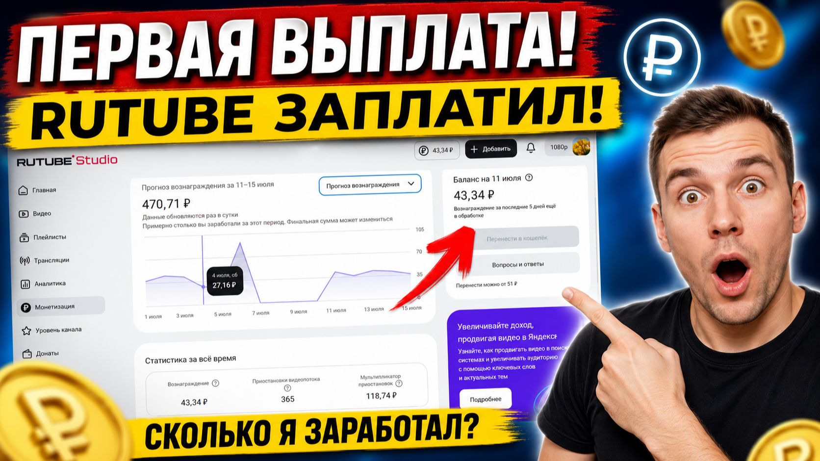 Первые деньги с Rutube! Делюсь результатом