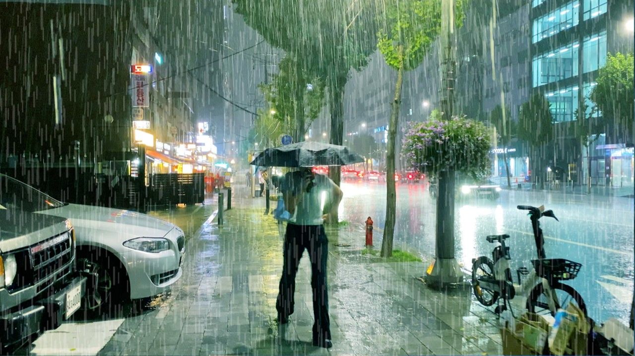 폭우 쏟아지는 서울 강남, 호우 경보속 빗소리 ASMR, 도시백색소음, 서울 강남 여행, 서울 여행 워커.