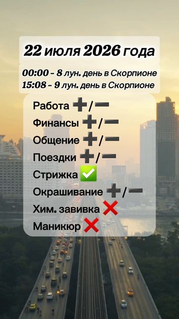 Гороскоп 22 июля 2026 года, лунный день