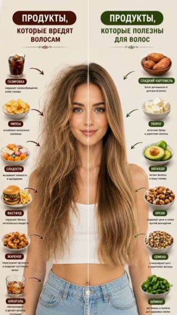 Продукты которые вредят и полезны для волос.
