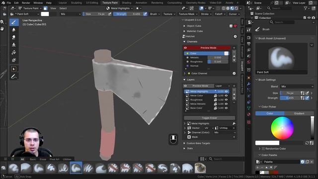 Hand Painted Low Poly Stylized Hatchet 🪓 (Blender UcuPaint Tutorial)