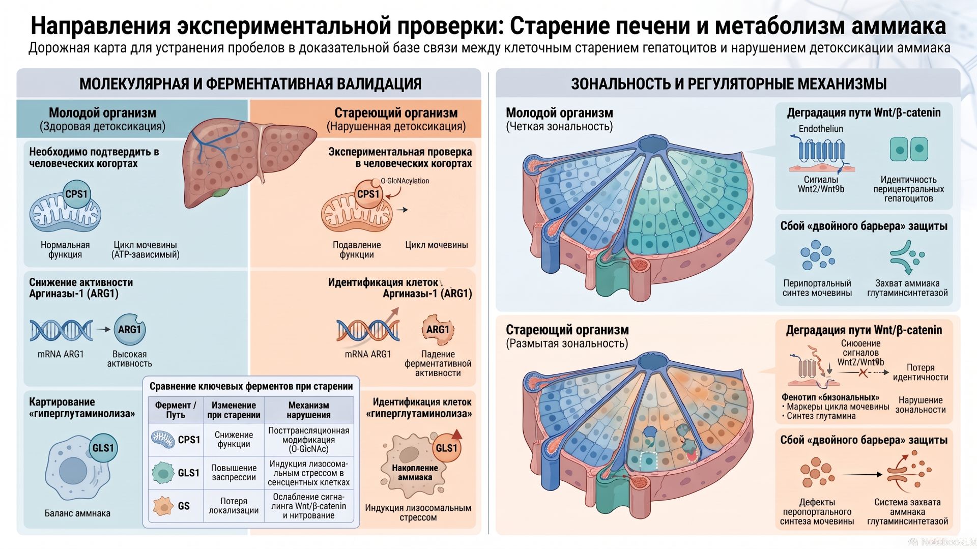 Как стареющая печень отравляет мозг аммиаком: новые механистические данные