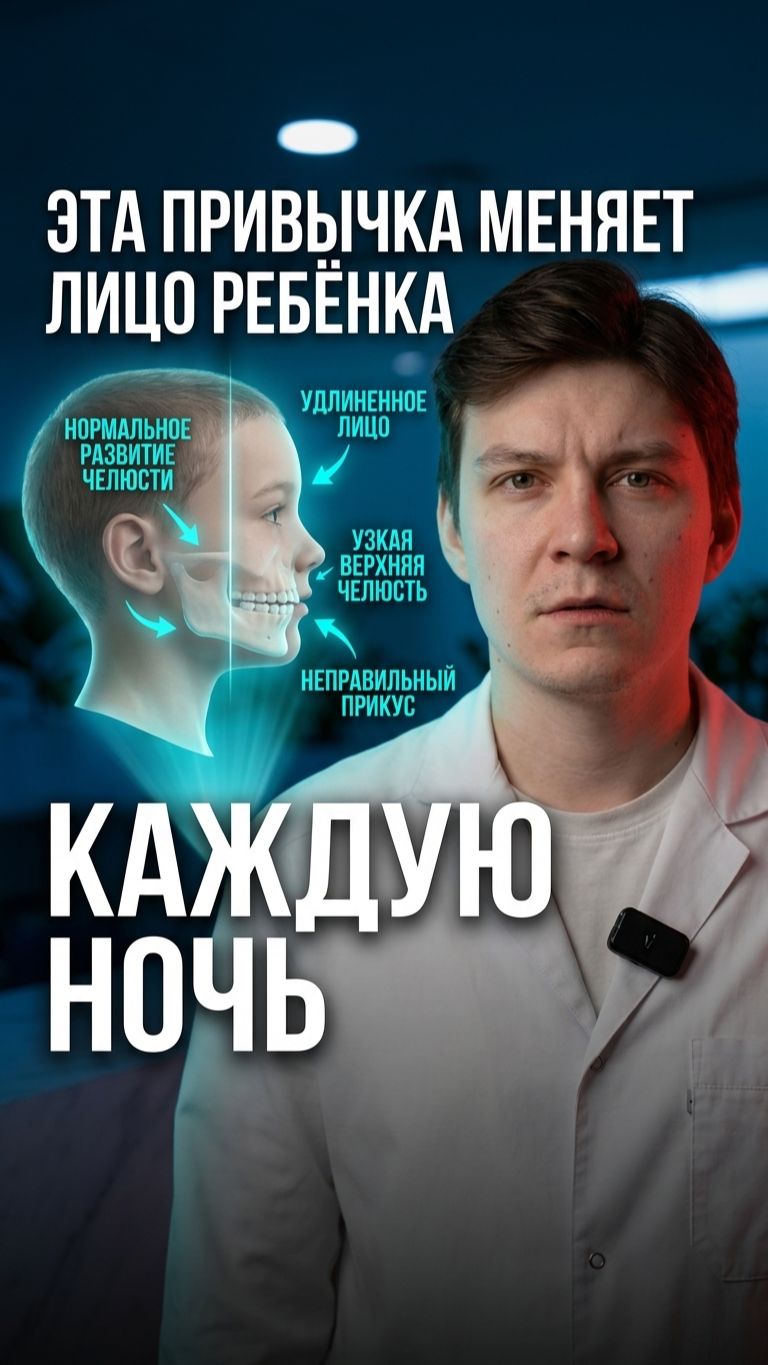 Ротовое дыхание искажает лицо ребенка. Язык давит на нёбо? Нет — кости растут вниз. Аппарат от 46