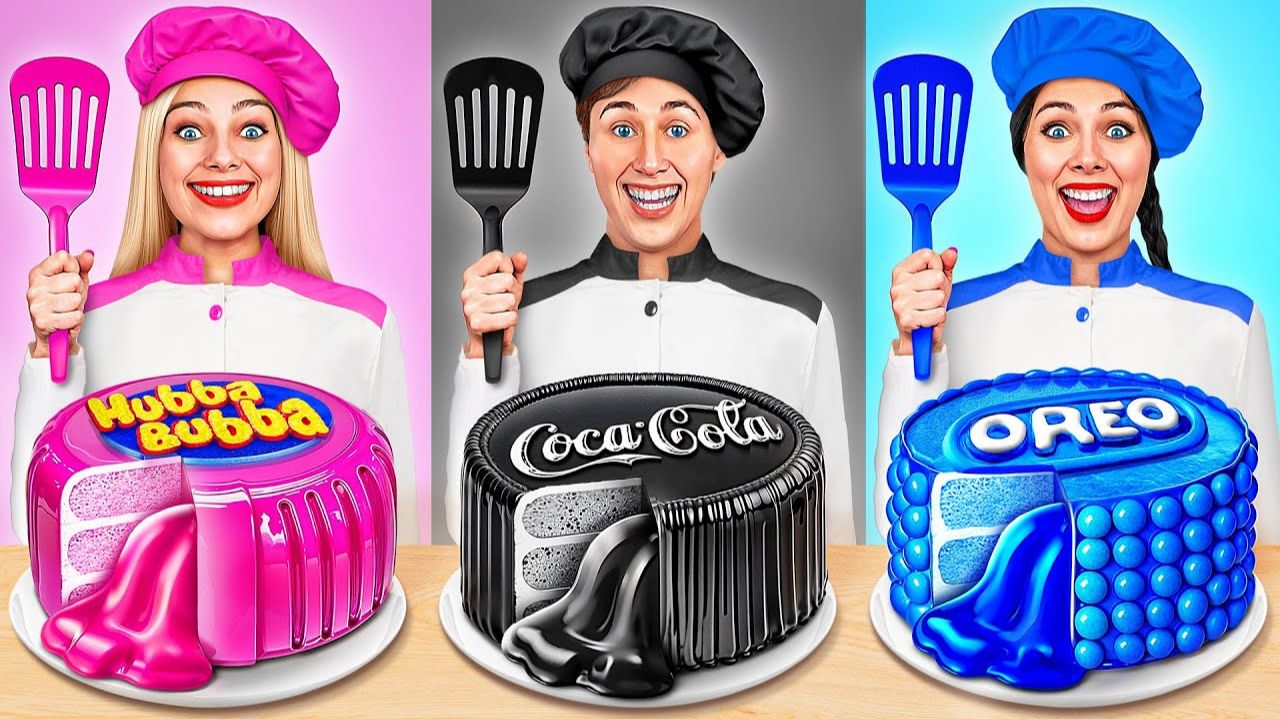 Розовая VS Черная VS Синяя Еда Кулинарный Челлендж
