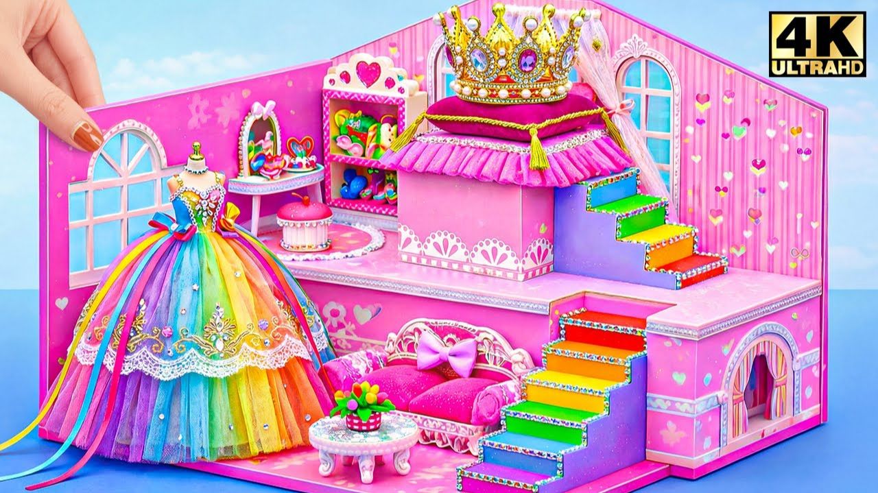 Миниатюрный кукольный домик Радужной принцессы своими руками из картона 🌈✨ #Пошаговая сборка ми