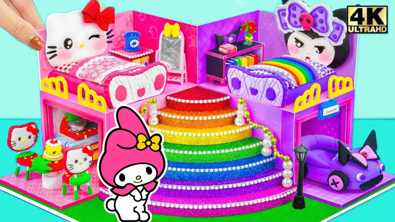 Постройте миниатюрный Радужный домик Hello Kitty, Куроми и Моя Мелоди с милым 4-комнатным 💖 Мин