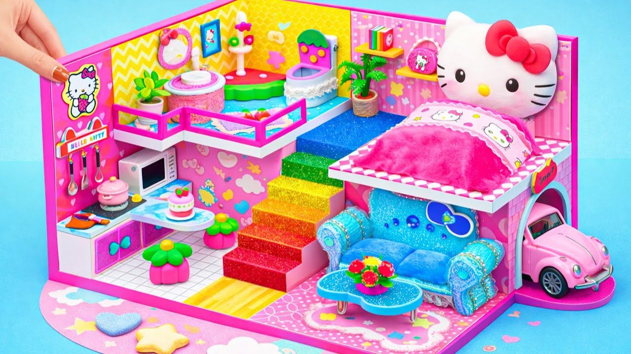 (Идеально) Сделайте розовый миниатюрный дом Hello Kitty со спальней и гаражом ❤️ Миниатюрный до