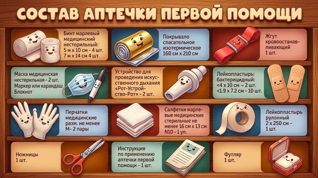 Состав аптечки первой помощи