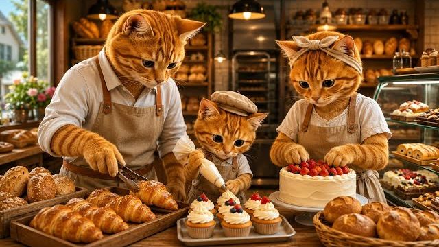 Реалистичная история о семейной пекарне кошек | Анимация животных с искусственным интеллектом