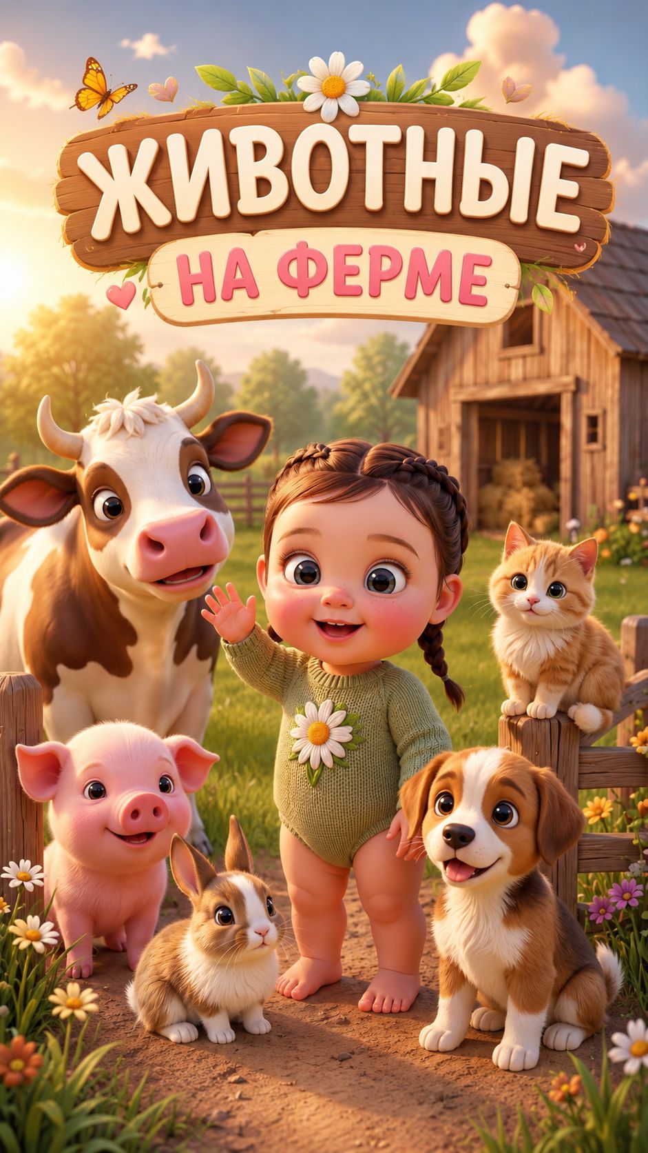 Животные на ферме, детский развивающий мультик