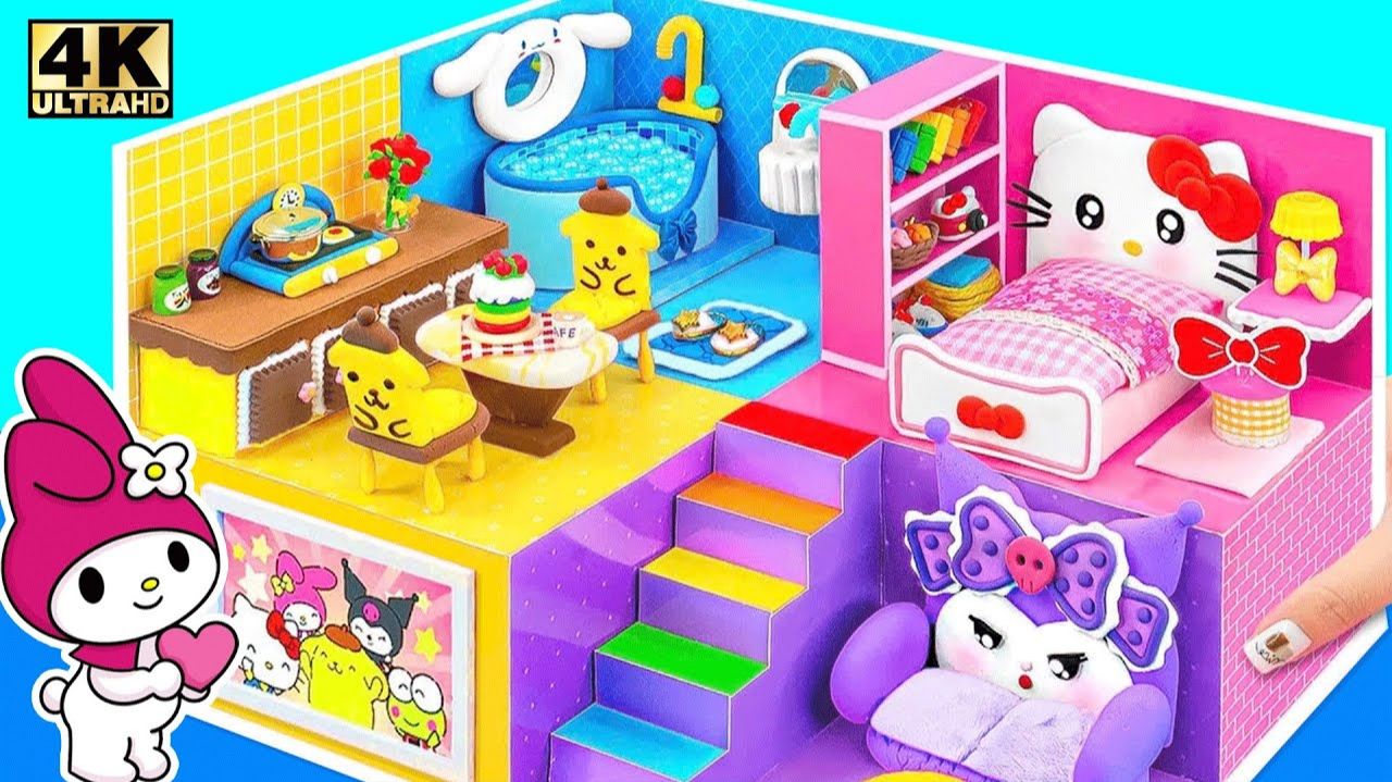Радужный домик Make Hello Kitty & Friends со спальней, кухней и ванной 💖 Мини-дом своими руками