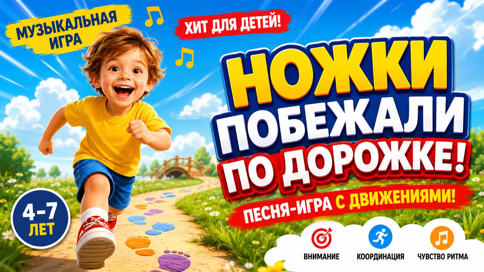 ФИЗМИНУТКА для детей — НОЖКИ ПОБЕЖАЛИ ПО ДОРОЖКЕ! Песня с движениями