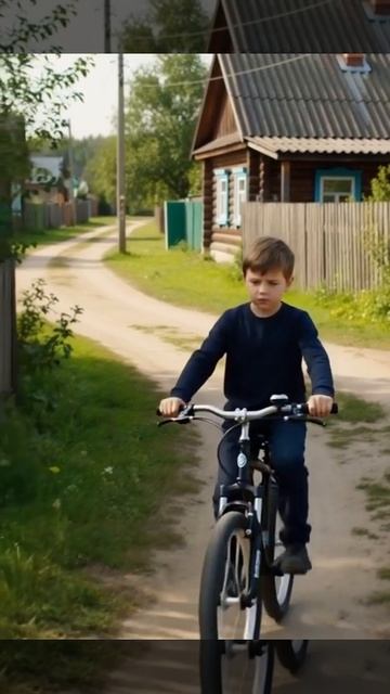 мальчик едет на велосипеде, видео от ии #ии #нейросеть #logvi