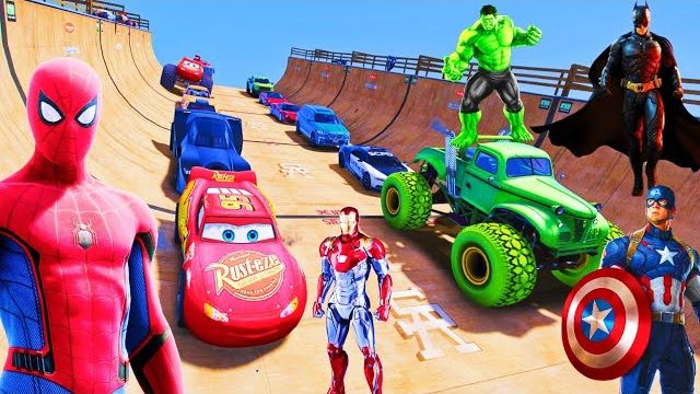 GTA V Человек-паук, Бэтмен, Супермен, Капитан Америка, автомобили, Молния, Маккуин