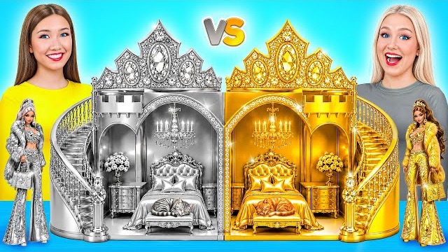Строим Удивительный Кукольный Домик Золотой Vs Серебряный Челлендж | Простые Трюки для Декора