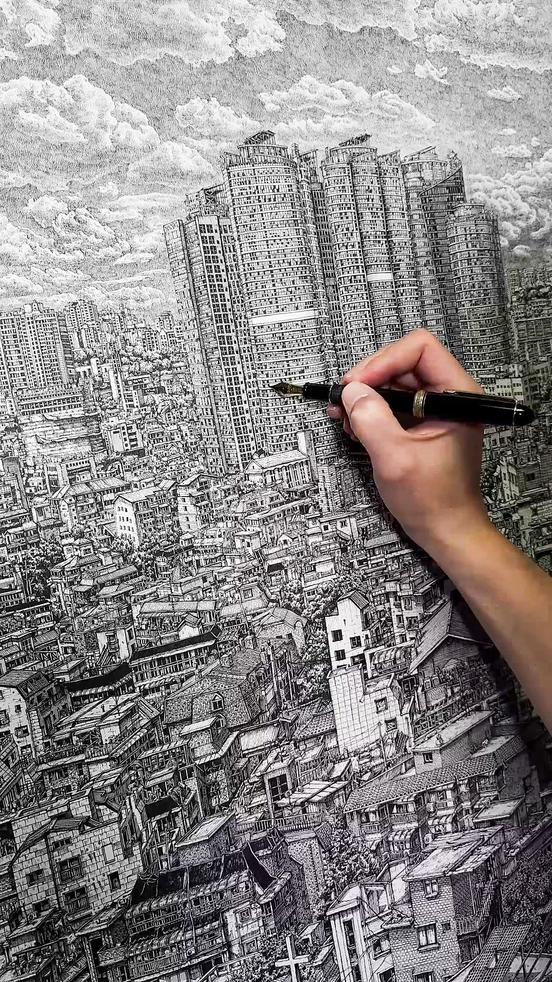 Silent Pen Drawing Of Seoul’s Quiet Horizon From Huam-dong