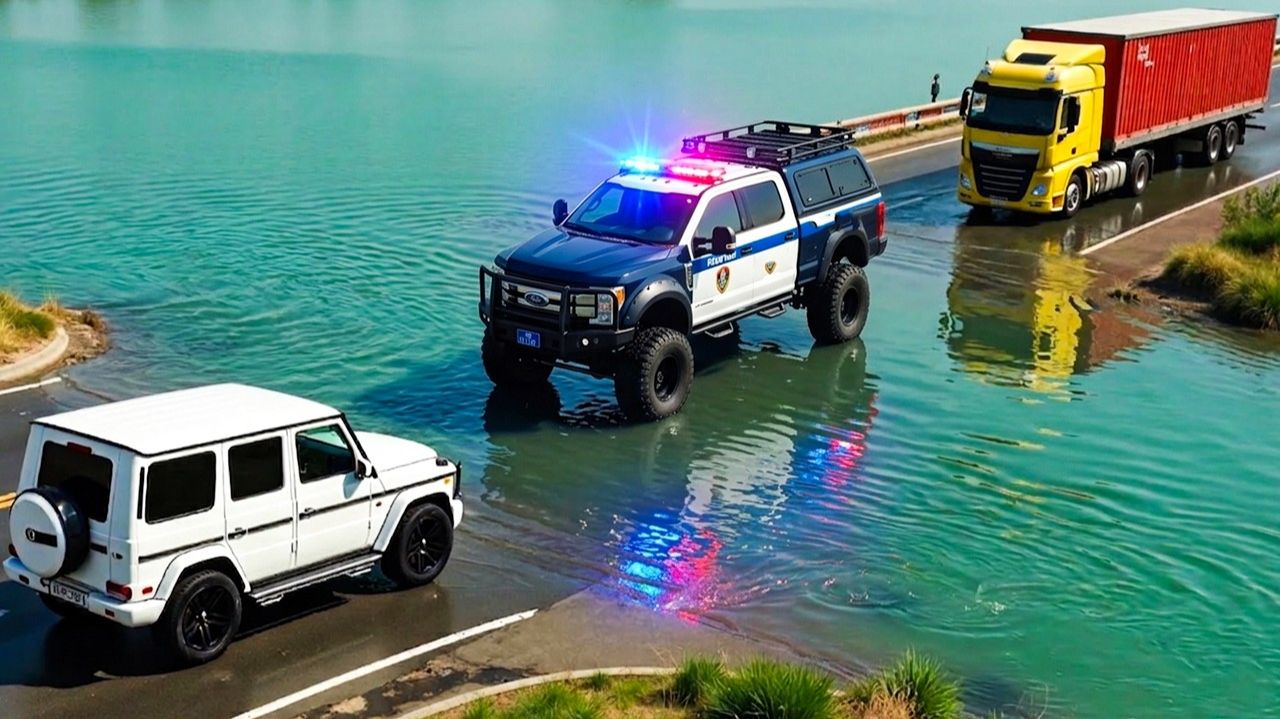 Челлендж Тачки против глубокой ямы с водой в игре BeamNG Drive. Машинки. Мультики для детей