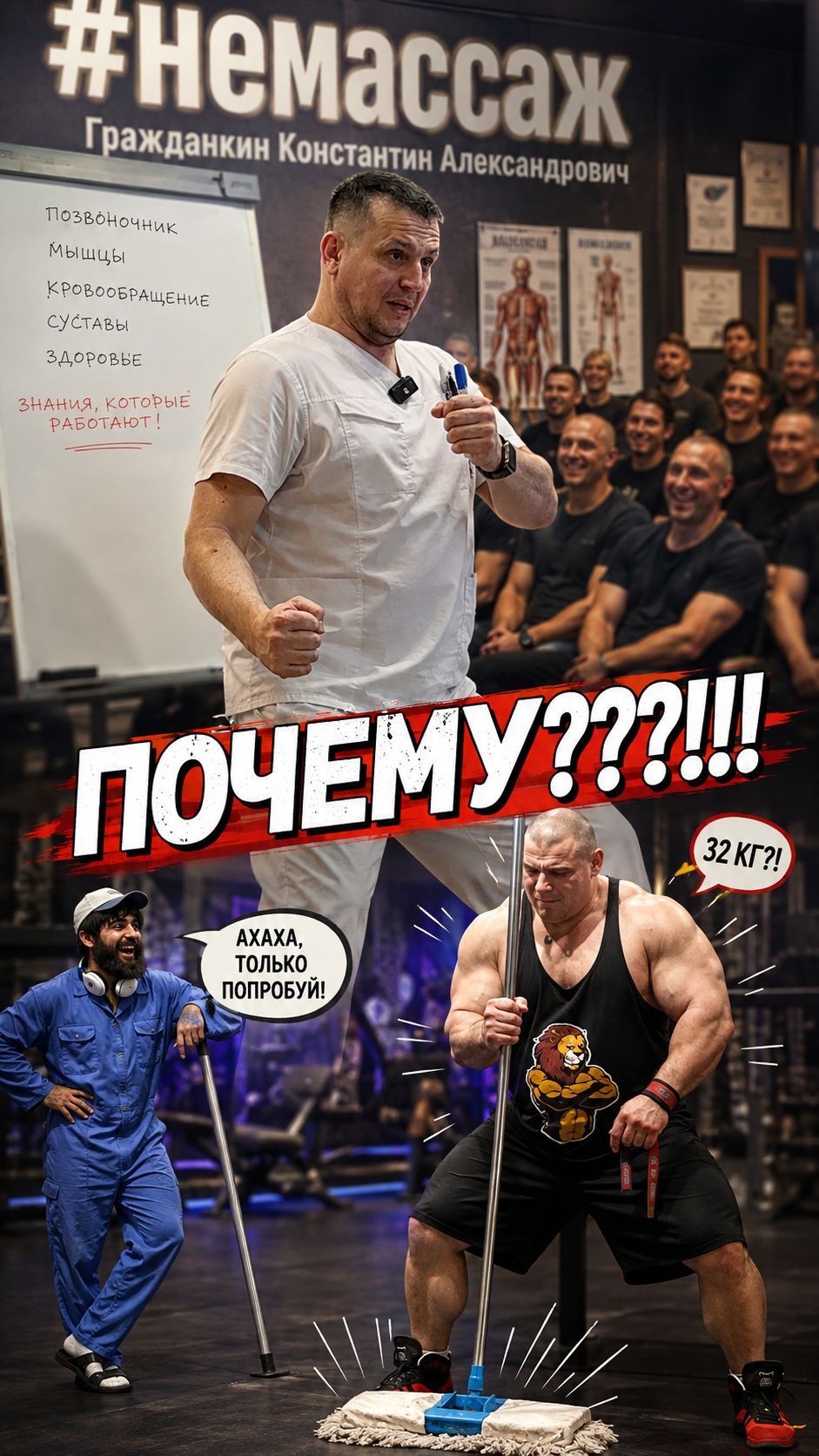 ОГРОМНЫЙ КАЧОК НЕ УДЕРЖАЛ ШВАБРУ! Почему мозг его подвёл? #пранкАнатолий #немассаж
